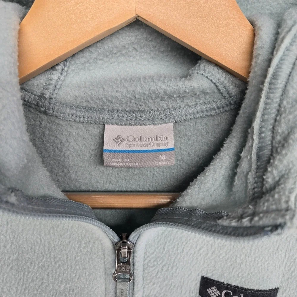 Columbia Fleece Hoodie Kids M 10/12 Sage Green Full Zip Jacket Outdoor Warm Soft
